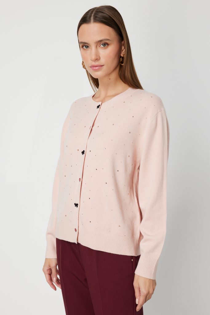 ON TRİKO Taş Detaylı Sıfır Yaka Triko Hırka 60344-26k - KREM