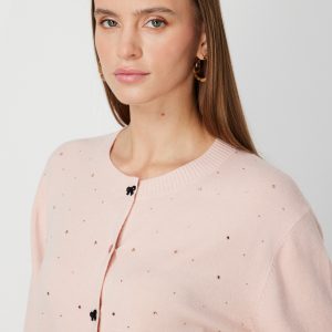 ON TRİKO Taş Detaylı Sıfır Yaka Triko Hırka 60344-26k - pembe