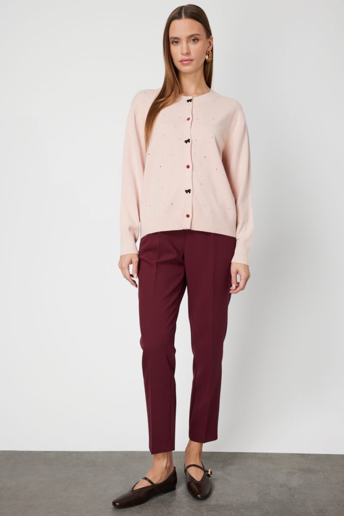 ON TRİKO Taş Detaylı Sıfır Yaka Triko Hırka 60344-26k - pembe