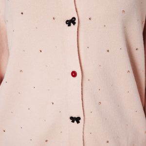 ON TRİKO Taş Detaylı Sıfır Yaka Triko Hırka 60344-26k - pembe