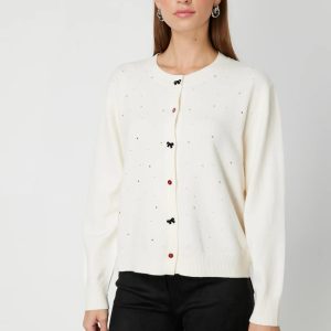 ON TRİKO Taş Detaylı Sıfır Yaka Triko Hırka 60344-26k - BEJ