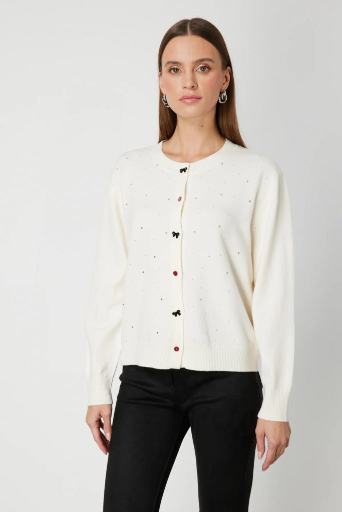 ON TRİKO Taş Detaylı Sıfır Yaka Triko Hırka 60344-26k - BEJ