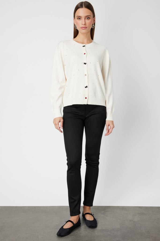 ON TRİKO Taş Detaylı Sıfır Yaka Triko Hırka 60344-26k - BEJ