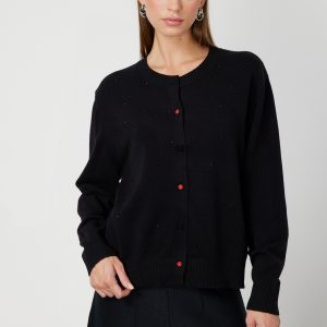 ON TRİKO Taş Detaylı Sıfır Yaka Triko Hırka 60344-26k - Siyah