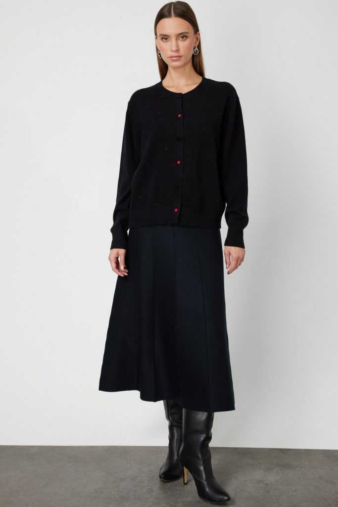 ON TRİKO Taş Detaylı Sıfır Yaka Triko Hırka 60344-26k - Siyah