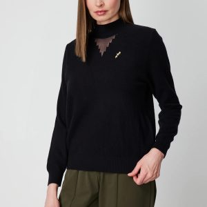 ON TRİKO Yakası Tül Detaylı Pamuklu Triko Kazak 60342-26k - Siyah