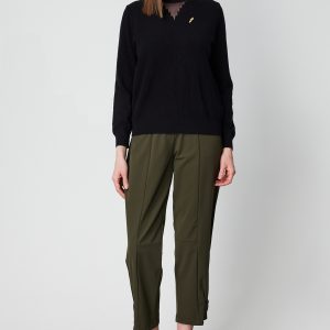 ON TRİKO Yakası Tül Detaylı Pamuklu Triko Kazak 60342-26k - Siyah