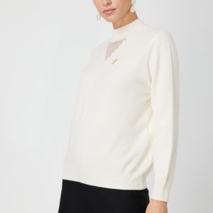 ON TRİKO Yakası Tül Detaylı Pamuklu Triko Kazak 60342-26k - BEJ