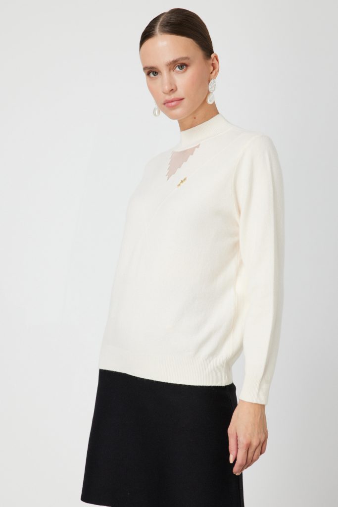 ON TRİKO Yakası Tül Detaylı Pamuklu Triko Kazak 60342-26k - BEJ