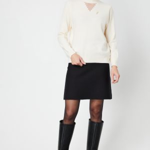 ON TRİKO Yakası Tül Detaylı Pamuklu Triko Kazak 60342-26k - BEJ