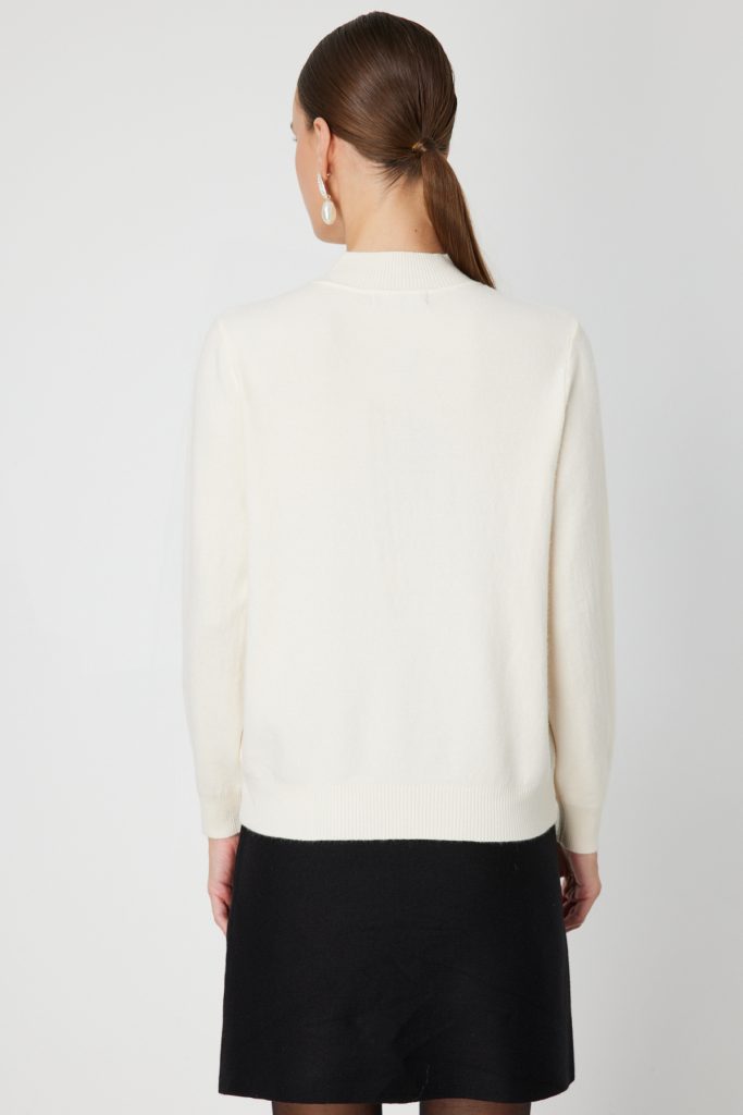 ON TRİKO Yakası Tül Detaylı Pamuklu Triko Kazak 60342-26k - BEJ