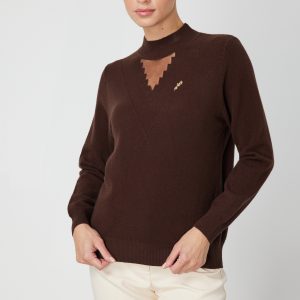 ON TRİKO Yakası Tül Detaylı Pamuklu Triko Kazak 60342-26k - kahve