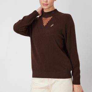 ON TRİKO Yakası Tül Detaylı Pamuklu Triko Kazak 60342-26k - kahve