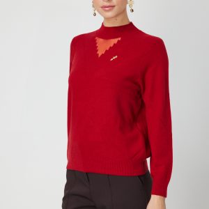 ON TRİKO Yakası Tül Detaylı Pamuklu Triko Kazak 60342-26k - KIRMIZI