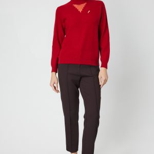 ON TRİKO Yakası Tül Detaylı Pamuklu Triko Kazak 60342-26k - KIRMIZI