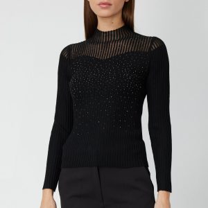 ON TRİKO Yakası Transparan Taşlı Triko Kazak 60340-26k - camel