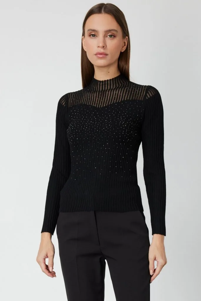 ON TRİKO Yakası Transparan Taşlı Triko Kazak 60340-26k