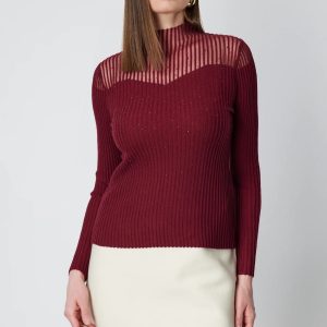 ON TRİKO Yakası Transparan Taşlı Triko Kazak 60340-26k - KIRMIZI