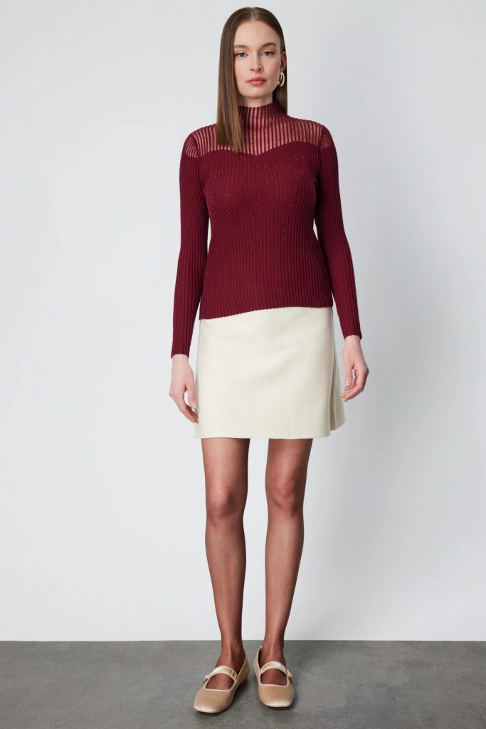 ON TRİKO Yakası Transparan Taşlı Triko Kazak 60340-26k - KIRMIZI