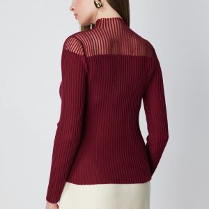 ON TRİKO Yakası Transparan Taşlı Triko Kazak 60340-26k - KIRMIZI