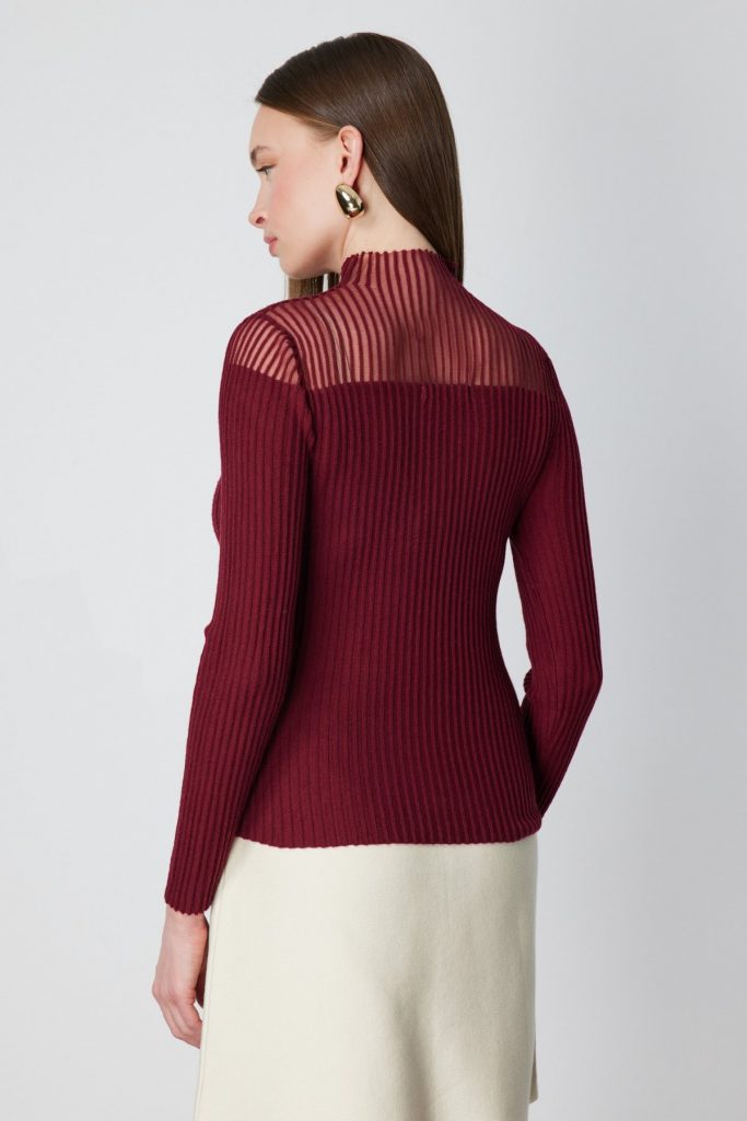 ON TRİKO Yakası Transparan Taşlı Triko Kazak 60340-26k - KIRMIZI