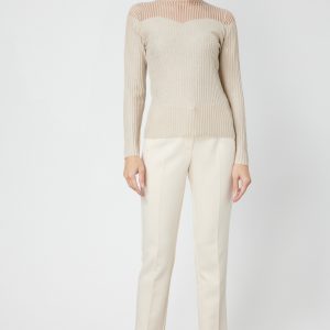 ON TRİKO Yakası Transparan Taşlı Triko Kazak 60340-26k - EKRU