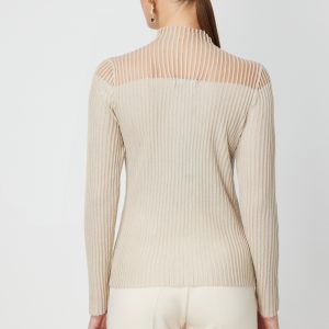 ON TRİKO Yakası Transparan Taşlı Triko Kazak 60340-26k - EKRU