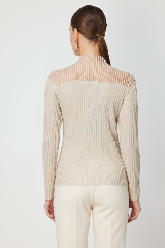 ON TRİKO Yakası Transparan Taşlı Triko Kazak 60340-26k - EKRU