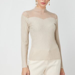 ON TRİKO Yakası Transparan Taşlı Triko Kazak 60340-26k - EKRU