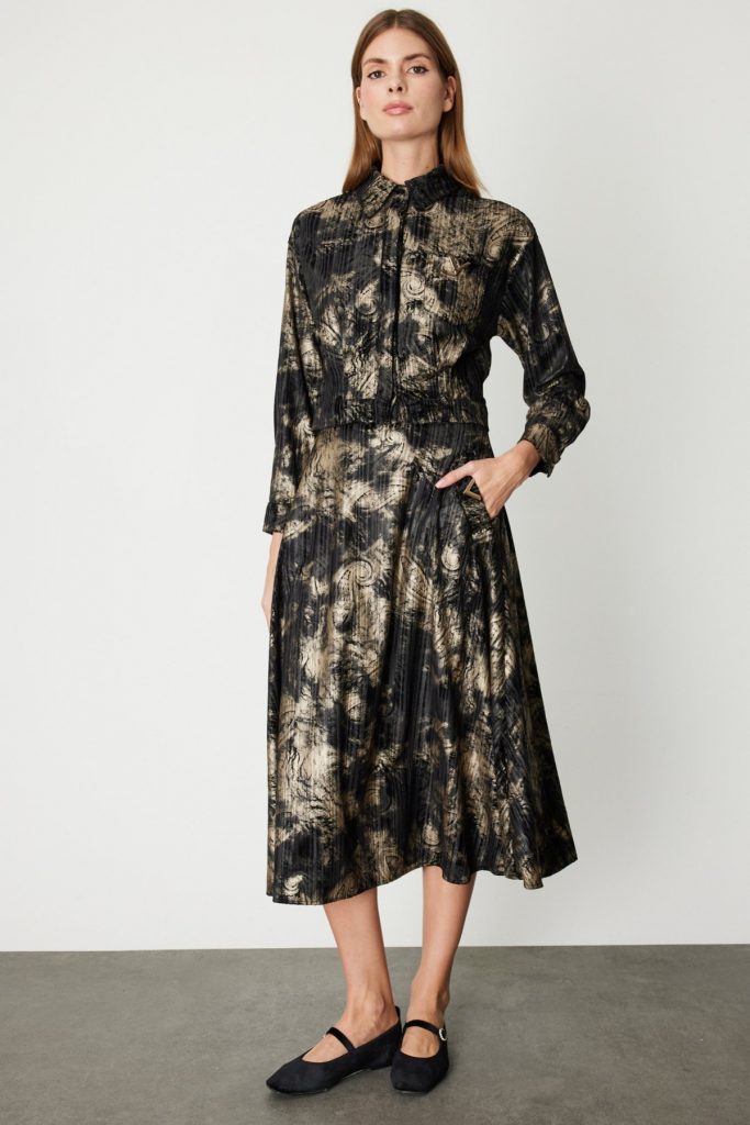 ON TRİKO Desenli Midi Boy Etek 66537-26k - Siyah