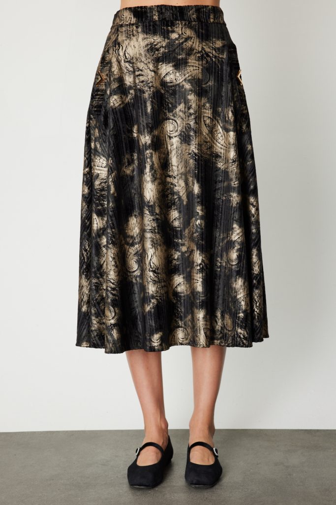 ON TRİKO Desenli Midi Boy Etek 66537-26k - Siyah