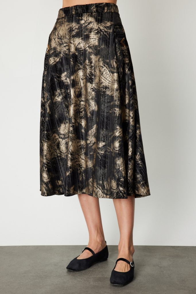 ON TRİKO Desenli Midi Boy Etek 66537-26k - Siyah