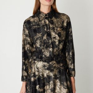 ON TRİKO Desenli Crop Ceket 66536-26K - Siyah