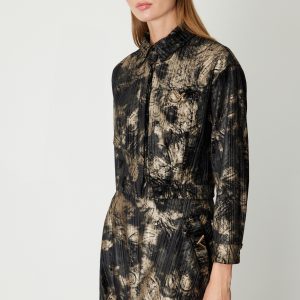 ON TRİKO Desenli Crop Ceket 66536-26K - Siyah