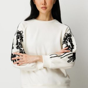 ON TRİKO Kolları İşlemeli Sweat 66323-26k - KREM