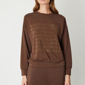 ON TRİKO Taşlı Yazılı Sıfır Yaka Eşofman Üstü 66348-26k - ANTRASİT