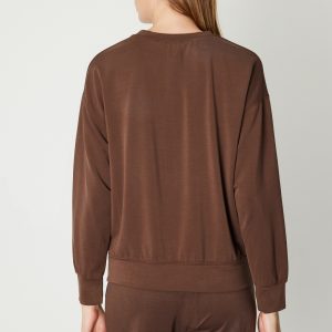 ON TRİKO Taşlı Yazılı Sıfır Yaka Eşofman Üstü 66348-26k - kahve