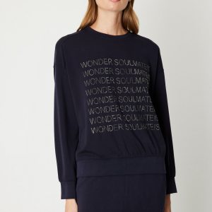 ON TRİKO Taşlı Yazılı Sıfır Yaka Eşofman Üstü 66348-26k - Lacivert