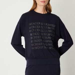 ON TRİKO Taşlı Yazılı Sıfır Yaka Eşofman Üstü 66348-26k - Lacivert