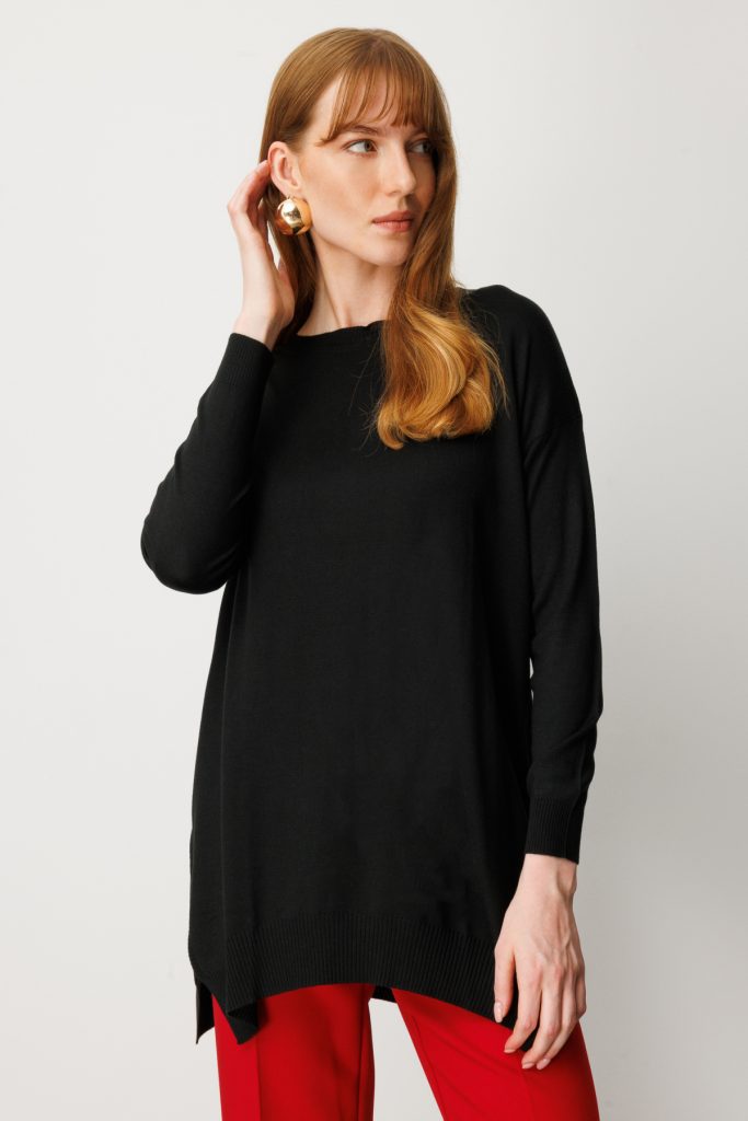 ON TRİKO Salaş Verev Tunik 65316-26k - Siyah