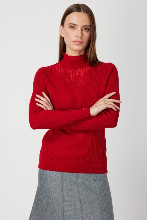 ON TRİKO Tül Detaylı Fitilli Triko Kazak 60341-26k