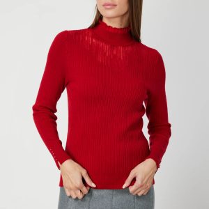 ON TRİKO Tül Detaylı Fitilli Triko Kazak 60341-26k - KIRMIZI