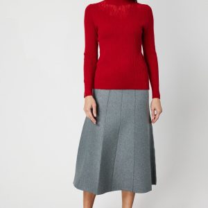 ON TRİKO Tül Detaylı Fitilli Triko Kazak 60341-26k - KIRMIZI