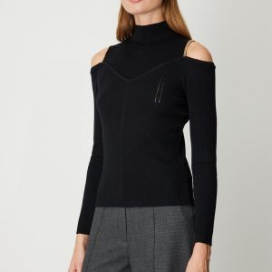 ON TRİKO Omuzları Açık Triko Kazak 60398-26k - Siyah