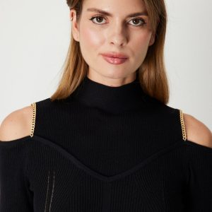 ON TRİKO Omuzları Açık Triko Kazak 60398-26k - Siyah