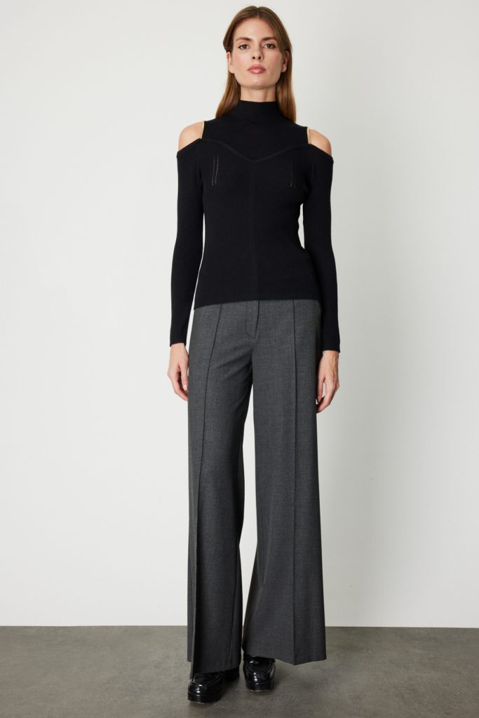 ON TRİKO Omuzları Açık Triko Kazak 60398-26k - Siyah