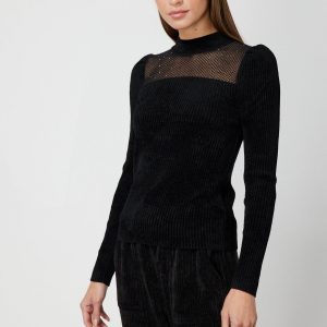 ON TRİKO Transparan Detaylı Kadife Bluz 60415-26K - Siyah