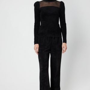 ON TRİKO Transparan Detaylı Kadife Bluz 60415-26K - Siyah