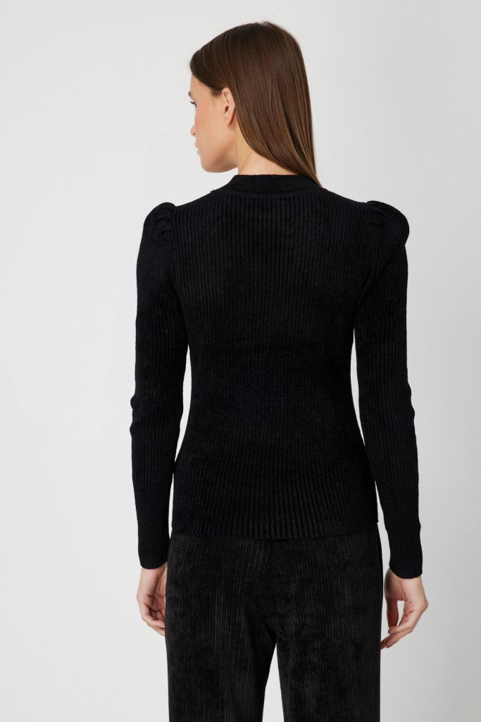 ON TRİKO Transparan Detaylı Kadife Bluz 60415-26K - Siyah