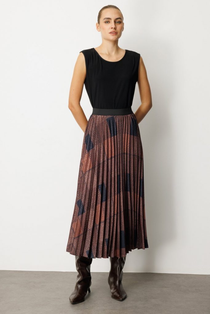 Ekol Desenli Piliseli Etek 2045-26K - kahve